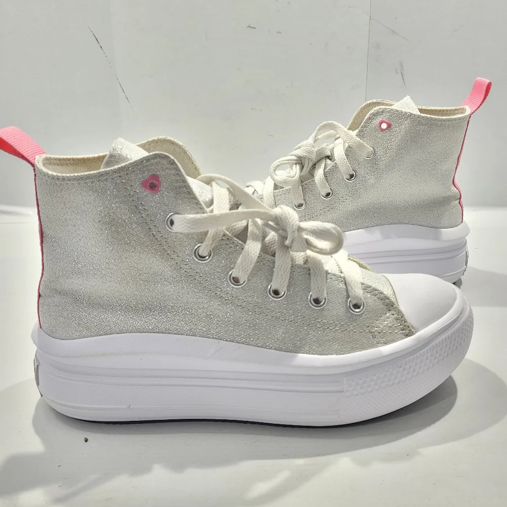 CONVERSE LITTLE GIRLS CHUCK TAYLOR ALL STAR MOVE SPARKLE PLATFORM HI TOP SHOE 3 - Picture 2 of 15